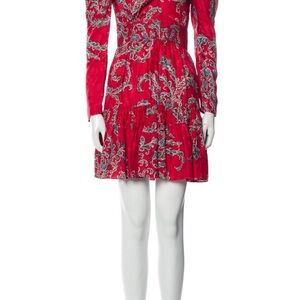 Sandro Vibrant Red Paisley Long Sleeve Dress